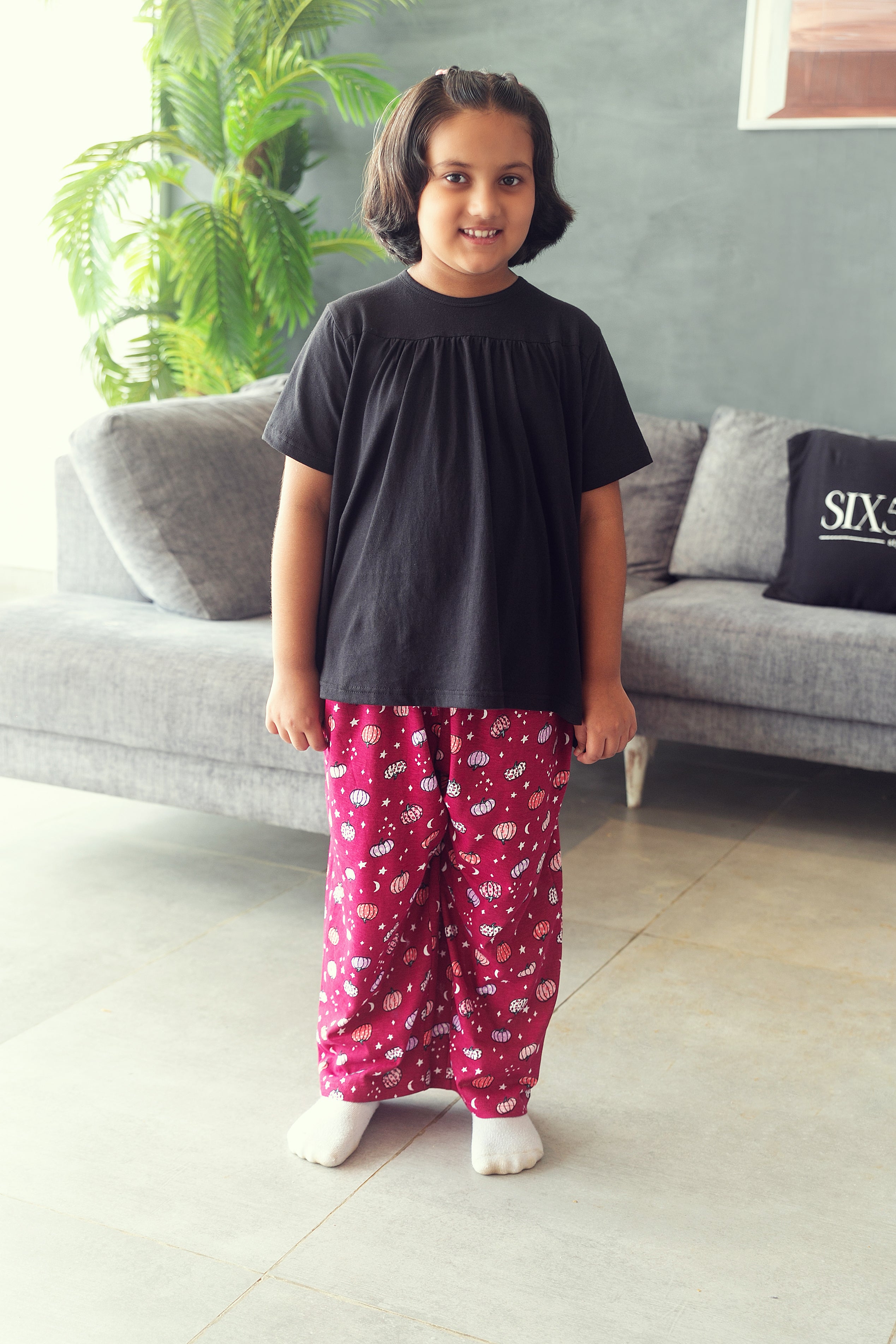 Kids Berry Pumpkin Cotton PJ Set (Black Top)